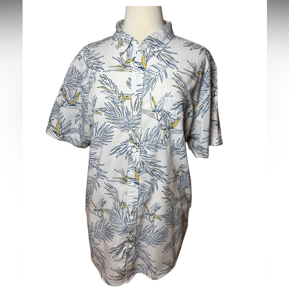 Levi's Casual White Shirt with Blue and Yellow Leaf Design-Size XL